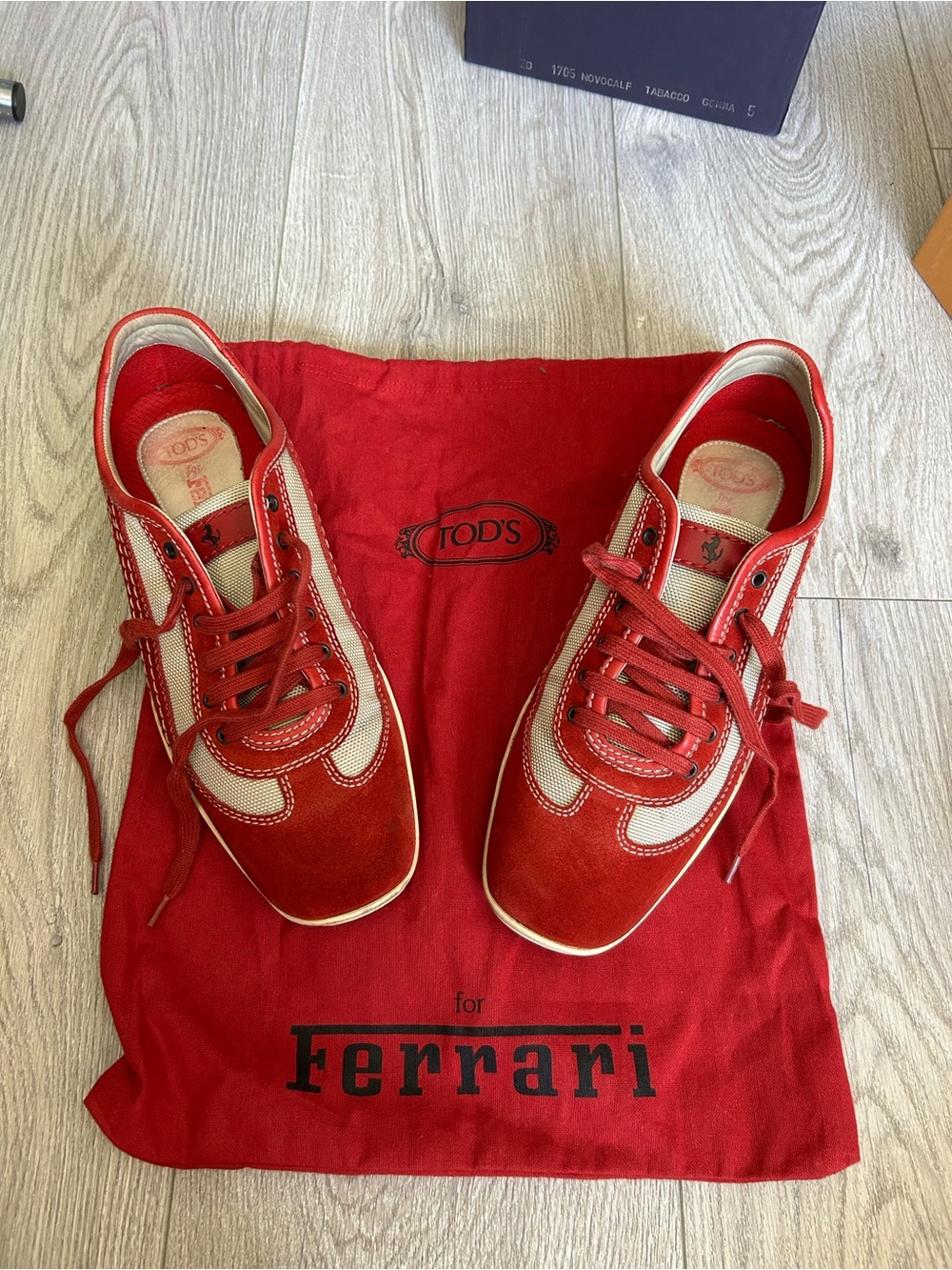 TOD'S X Ferrari Red Suede & Cream Mesh Sneakers